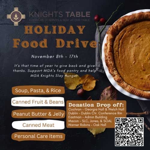 Holiday Food Drive for the Knights’ Table graphic.